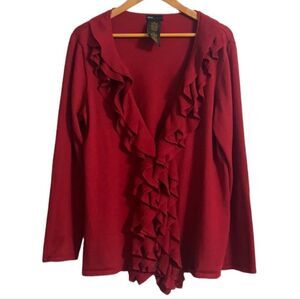 Grace Elements Cranberry Red Ruffle Cardigan Sweater Women Size L